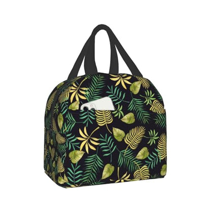 Imiss Tropical Palm Leaves Insulated Lunch Bag Hawaii Hawaiian Green Leaves Plants Exotic Reusable Lightweight Lunch Cooler Bag with Front Pocket for Picnic Work Office - color: Tropical Palm Leaves
