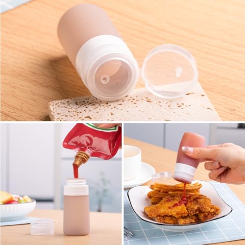 MICEBAY 8-Pack Salad Dressing Container To Go, 2-oz Silicone Small Condiment Squeeze Bottles and 1.6 oz Stainless Steel Sauce Containers Cups, Leakproof Condiment Containers with Lids for Lunch Box - color: Apricot, size: 2-oz