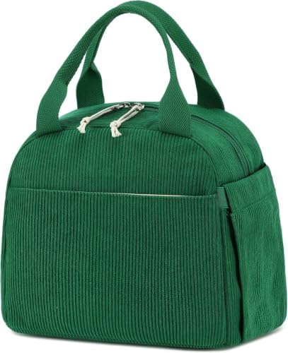 Bluboon Lunch Bag for Women Men Cute Corduroy Lunch Tote Bags Reusable Insulated Lunch Box Large Capacity Reusable Insulated Cooler for Work Picnic or Travel - color: Corduroy Green, size: Medium (10L)