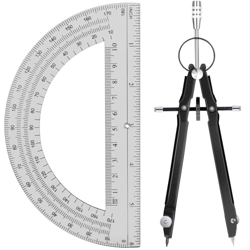 EBOOT Student Geometry Math Set, Metal Drawing Compass and 6 Inch Clear Swing Arm Protractors 180 Degree Math Protractor(Black and Black) - color: Black and Black