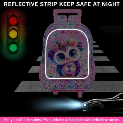 3Pcs Rolling Backpack for Girls, Kids Roller School Backpack with Wheels, Owl Wheeled Bookbag for Elementary Preschool Kindergarten(Pink) - color: Owl Pink