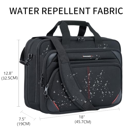 KROSER Laptop Bag 17.3 Inch Premium Laptop Briefcase, Expandable Water Repellent Laptop Shoulder Messenger Bag Durable Computer Case for Business/Travel/Men/Women (Black/Red) | Expandable design, padded laptop compartment, luggage strap for business and t
