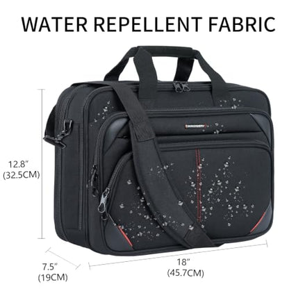 KROSER Laptop Bag 17.3 Inch Premium Laptop Briefcase, Expandable Water Repellent Laptop Shoulder Messenger Bag Durable Computer Case for Business/Travel/Men/Women (Black/Red) | Expandable design, padded laptop compartment, luggage strap for business and t