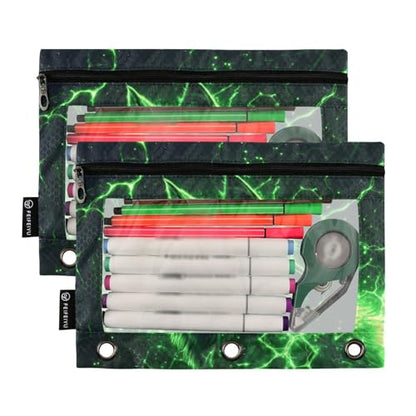 Wolf Pouch for 3 Ring Binder Clear Window Pencil Case for 3 Ring Reinforced Grommets with Zipper, 2 Pack - color: Wolf