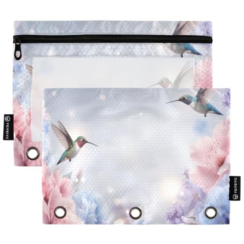 Gredecor 3 Ring Binder Pencil Pouch, Floral Pastel Light Pink and Purple Butterfly- Zippered Pen Case Pouches with Clear Window, 2 Pack Stylish Office & School Supplie - color: Floral Pastel Light Pink and Purple Butterfly-