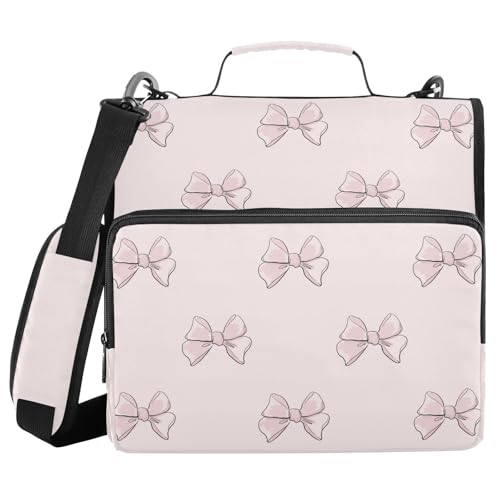 Cute Beautiful Pink Bows Zipper Binder with Shoulder Strap Bag 3 Ring Binder Organizer Large Capacity Multiple Compartments for School Office - color: Multicolored 16