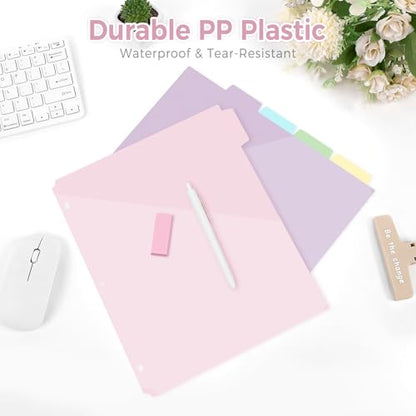 SKYDUE Binder Dividers with Tabs and Pockets – 5-Pack for 3-Ring Binders, Writable Tabs, Durable & Tear-Resistant, Pink - color: 1 Set Pink
