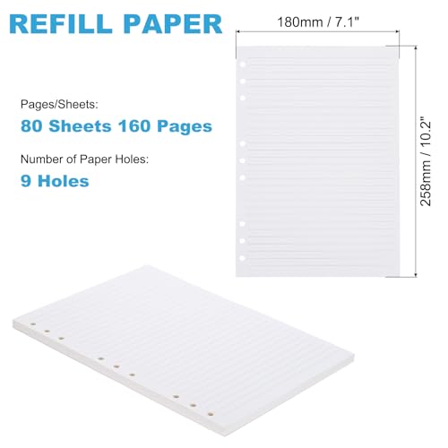 PATIKIL B5 Ruled Refills Inserts 9-Ring Binder Loose Leaf Planner Filler Paper Planner Inserts, 80 Sheets/160 Pages, Lined, White - size: B5, style: Lined