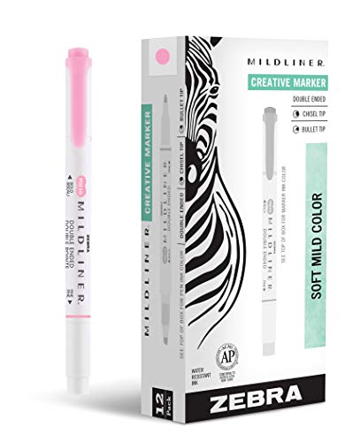 Zebra Pen Mildliner Dual-Tip Highlighters, Broad and Fine Tips, Ideal for Bible Highlighting, No Bleed, School Supplies, Teacher Supplies, and Office Supplies, Mild Pink Ink, 12-Pack (78170upc) - color: Pink