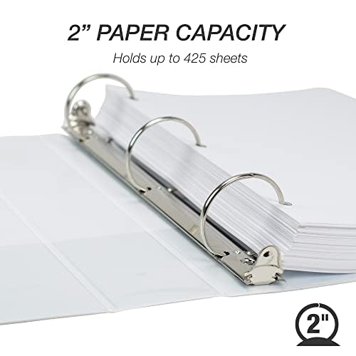 Samsill 2 Inch 3 Ring Binder, Made in USA, Economy Round Ring, Clear View Cover, 425 Sheet Capacity - for School, Home, Office - White (Pack of 12) - size: 12-Pack