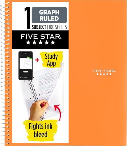 Five Star Spiral Notebook + Study App, 1 Subject, Graph Ruled Paper, 8-1/2" x 11", 100 Sheets, Fights Ink Bleed, Water Resistant Cover, Sedona Orange (620000CD1) (Pack of 12) - color: Sedona Orange, size: Pack of 12