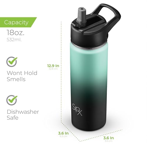 SipX™ 18 oz Insulated Water Bottle with 3 Lids – Leakproof Stainless Steel, Triple Insulated – Cold 24 Hours/Hot 12 Hours – Durable Bottle for School, Gym, Travel – Gradient Mint Black - color: Gradiant Mint Black, size: 18 Ounces