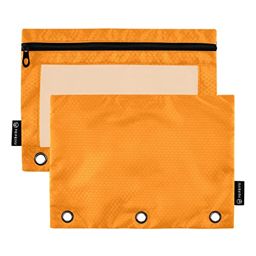 Binder Pouches,Orange Pencil Pouch for 3 Ring Binder 2 Pack Clear Pencil Bag with Zipper for Office School Supplies - color: Orange