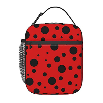 YETTA YANG Ladybug Black And Red Polka Dot Portable Lunch Bag Insulated Lunch Box Reusable Totes For Women Men Work Picnic Camping - color: Black21