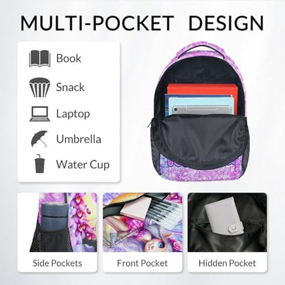 COZYAURA Girls School Backpack Personalized with Name - 3-Piece Backpack Set with Insulated Lunch Box & Pencil Case, Fairy Design for Kindergarten & Elementary Students - color: Pink