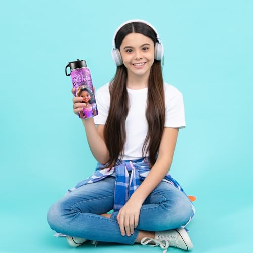 D-Story Custom Water Bottles Back to School Gift for Girls 18Oz Personalized Stainless Steel Insulated Water Bottle with Straw Lid Customized Name Princess Bottles Daughter Birthday Gifts - color: Design 22