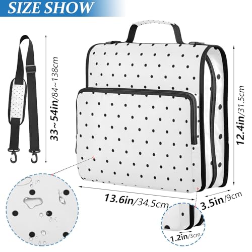 Black Polka Dot White Zipper Binder 3 Ring 1.5 Inch School Binder Organizer with Shoulder Strap Handle File Folder Pockets Large Capacity Students Girl Boy Men Office Work - color: Black Polka Dot White
