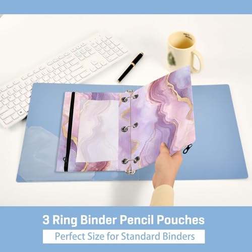 Kcldeci Pencil Pouch for 3 Ring Binder, Pink Marble 2 Pack Binder Pencil Pouch with Clear Window Pencil Bags with Zipper Pencil Case for Binder - color: A07