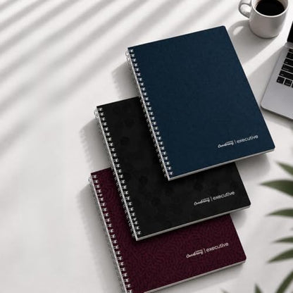 Executive Premium Spiral Notebook, 8.5 x 11.5 in, 84 College Ruled Sheets, Sustainable Sugarcane Paper, Durable Poly Cover, Lay-Flat Binding, Microperforated Pages for Professional & School Use (3-Pack (Black/Blue/Burgundy)) - color: 3-Pack (Black/Blue/Bu