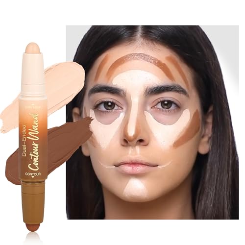 Contour Highlighter Stick，2-in-1 Dual-Ended Cream Bronzer & Highlighter Sticks Pen for Face Body Contouring Makeup- Buildable，Waterproof, Easy to Apply Suitable for Beginners，02Nude + Light Beige - color: A02#Medium