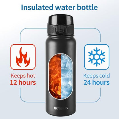 GOPPUS Insulated Water Bottle 20oz Stainless Steel BPA-Free Sports Bottle Ideal for School and Travel Silicone Spout Lid Prevents Leaks, Sweat, and Dust (Black) - color: Black