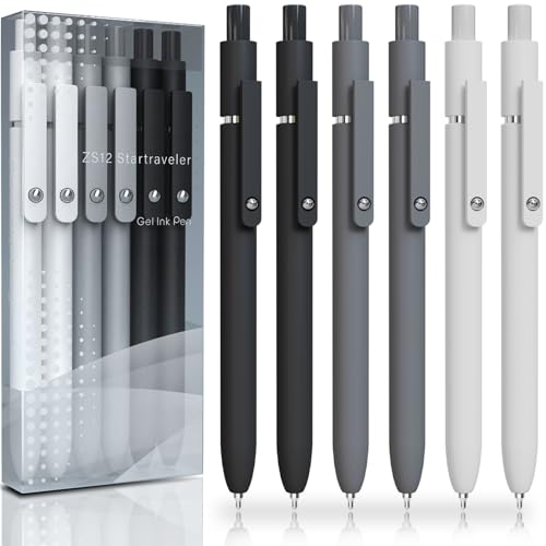ACEES Gel Pens, 6 Pcs 0.5mm Fine Point Black Ink Pen With Smooth Writing, Office Desk Accessories, School Writing Supplies Gifts for Men Women, Quick Dry Pens For Journaling, Black/Gray/White - color: Black Gray White
