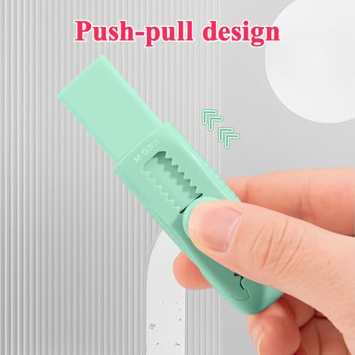 M&G 4+1 Pack Rubber Erasers Sliding Retractable Eraser, Soft Cute Erasers Push Pull Large Pencil Eraser with Plastic Sleeve 4 Refill Eraser for Students Kids, School Office Home Supplies (Green) - color: Green