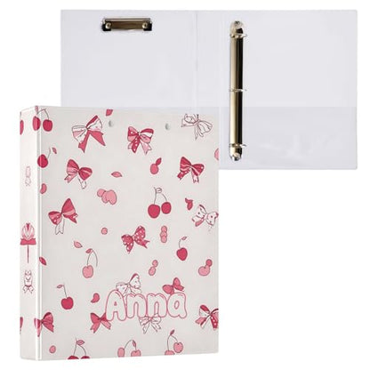 Custom 3 Ring Binder Bows and Cherries 1.5" Round Ring Binders Personalized Name View Binder with 200 Sheet for School Supplies Women Men Office, 1 Pack - color: Custom Bows and Cherries