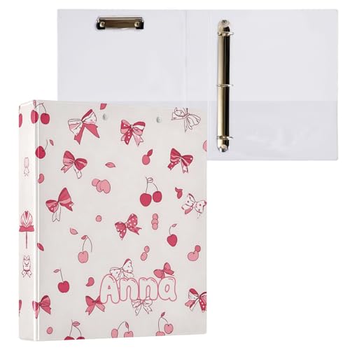 Custom 3 Ring Binder Bows and Cherries 1.5" Round Ring Binders Personalized Name View Binder with 200 Sheet for School Supplies Women Men Office, 1 Pack - color: Custom Bows and Cherries