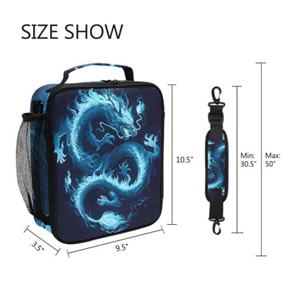ALAZA Dragon Blue Black Lunch Box Insulated Lunch Bag Kids Cooler Tote Bag Freezable Shoulder Strap Lunchbox for Girls School Picnic - color: Multi889
