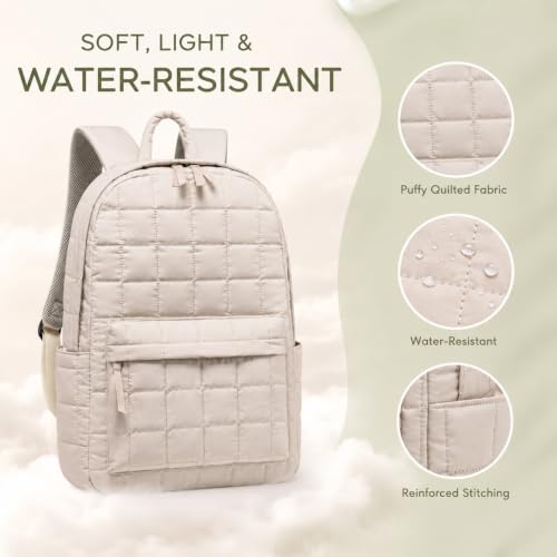 BTOOP School Backpack for Teens Large Cute Bookbag Lightweight 15.6 inch Laptop Bag for Girls Women Casual High School College - color: Beige-gray
