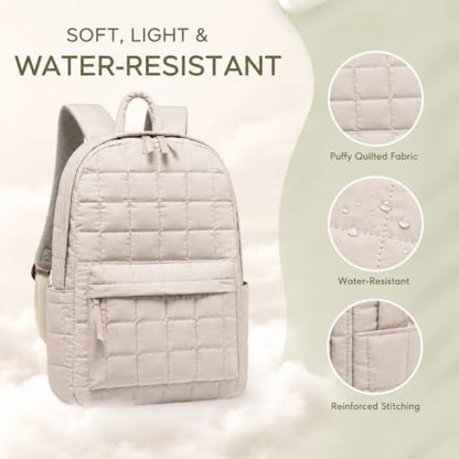 BTOOP School Backpack for Teens Large Cute Bookbag Lightweight 15.6 inch Laptop Bag for Girls Women Casual High School College - color: Beige-gray