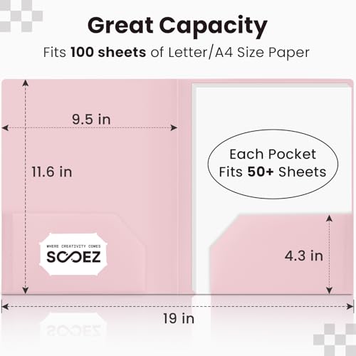 Sooez 6Pack Folders with Pockets, Pocket Folders with Extra Labels, Plastic Folders with Pockets, 2 Pocket Folders Bulk, Heavy Duty File Folders, School Folders Business Folder Office Filing Supplies - color: Retro Colors
