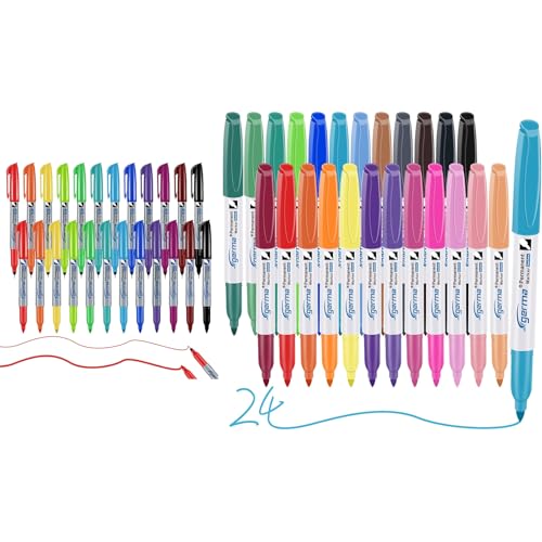 Cgerma Assorted Colors, Fine Tip and Ultra Fine Tip, 24 Vibrant Colored Permanent Markers