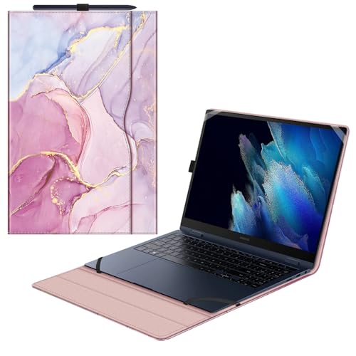 Fintie 15.6 Inch Samsung Galaxy Book 360 PU Leather Sleeve Case with Pocket | Fits for Chromebook Plus XE550XGAA, Book4 NP960XGK, Book3 NP750QFG, Book2 Pro NP950XED, Magnetic Closure, Glittering Marble - color: Glittering Marble