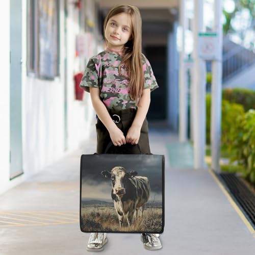 3 Ring Zipper Binder Retro Milk Cow Binders Bag with Shoulder Strap 500 Sheets Paper Organizer Trapper Keeper Documents Storage File Folder for School Office - color: A2849