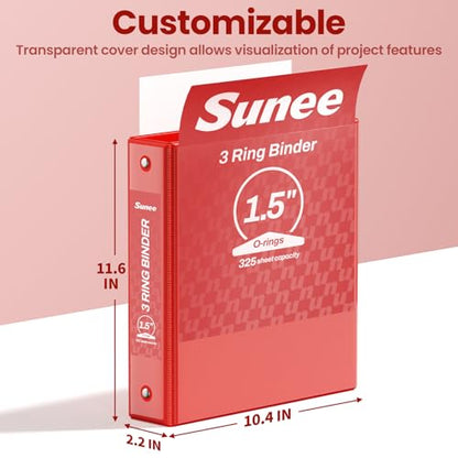 SUNEE 3.8cm(1.5인치) 바인더 3링 6팩, 클리어 뷰 3링 3.8cm(1 1/2인치) 바인더, PVC 프리, 학교 또는 사무용품용, 클래식 6가지 색상 - color: 클래식 모음, size: 1.5인치
