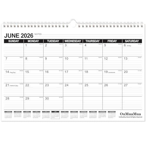 OuMuaMua Wall Calendar 2026-2027, 19 Months Academic Calendar 17" × 11.5" Hanging Planner from Jun. 2026 to Dec. 2027 with Julian Date, Ruled Blocks for Office Home Planning & Organizing - color: Jun 1 pack, size: 17"x11.5"