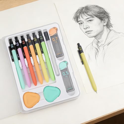 Ddaowanx Aesthetic Mechanical Pencils Set,Cute Stationery Kit for School | 6PCS Mechanical Pencil 0.5&0.7mm with 4 Boxes HB Leads and Erasers,Gifts for Teen Girls,Back to School Supplies
