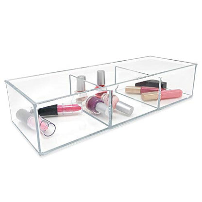 Isaac Jacobs Large 3-Compartment Acrylic Stackable Organizer (12.9" L x 5" W x 2.7" H), Multi-Sectional Tray & Storage Solution for Makeup, Craft Supplies, Bathroom, Kitchen, Office (Clear)