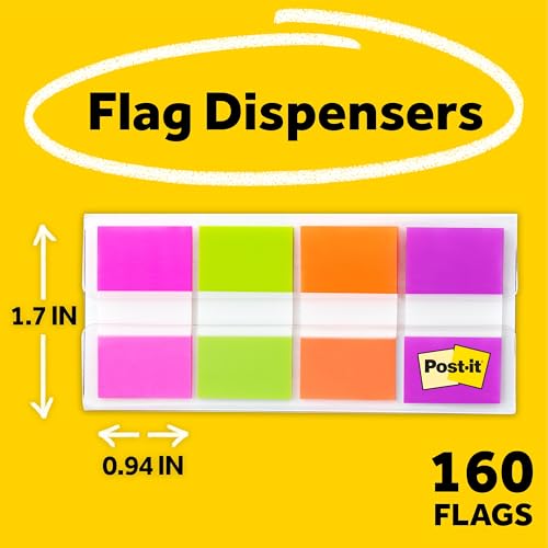 Post-it Flags, 1 in Wide, 4 Assorted Bright Colors, 24 Pack | On-The-Go Dispenser, 680-PGOP2, 160 Flags per Pack, 3840 Total - style: 24 Pack