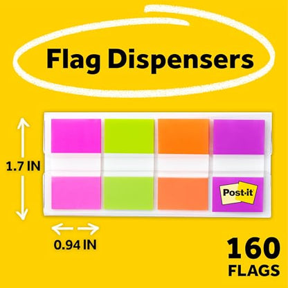 Post-it Flags, 1 in Wide, 4 Assorted Bright Colors, 24 Pack | On-The-Go Dispenser, 680-PGOP2, 160 Flags per Pack, 3840 Total - style: 24 Pack