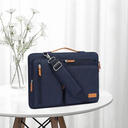 MOSISO 360 Protective Laptop Shoulder Bag,13-13.3 inch Computer Bag Compatible with MacBook Pro 14, HP, Dell, Lenovo, Asus Notebook,Side Open Messenger Bag with 4 Zipper Pockets&Handle, Navy Blue - color: Navy Blue, size: 13.3 inch
