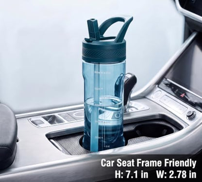 OLDLEY 20oz Kids Water Bottle with Straw, BPA-Free Tritan Water Bottle for School,Leakproof Clear Water Bottle with One Click Open, Measurement Scale,Cup Holder Friendly for Boys Girls,Midnight Blue - color: Midnight Blue