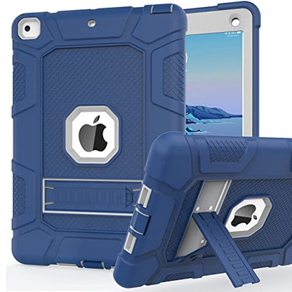 iPad 6th Generation Cases, iPad 5th Generation Case, iPad 9.7 Inch Case, Hybrid Shockproof Rugged Drop Protection Cover Built with Kickstand for iPad 9.7 inch A1893 / A1954 / A1822 / A1823 - color: Navy Blue+Gray
