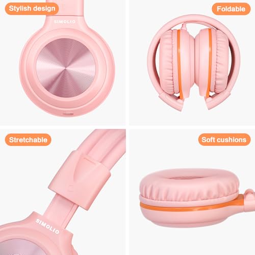 SIMOLIO Manyshare Series- Wired Headphones with Mic & Share Port, Volume Limited, Noise Isolating, Durable Plug in Headphones with Portable Pouch for Kids Girls, School, Travel, Laptop, Tablet (Pink) - color: Barbie Pink