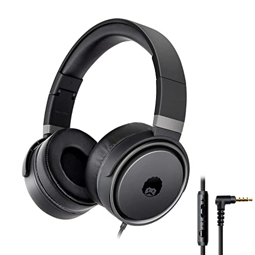 rockpapa Grade Wired Headphones with Microphone, Lightweight Foldable Stereo Bass Headphones with No-Tangle Cord & 3.5mm Jack for Adult/Kids, Laptop Tablet Airplane Chromebooks Black/Grey - color: Black/Grey