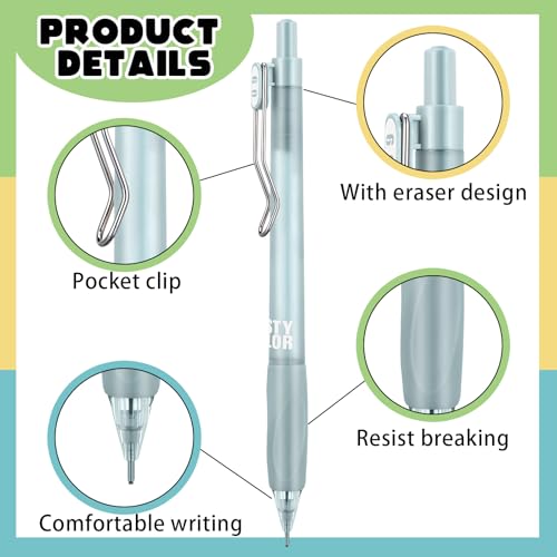 Boao Mechanical Pencil Set Assorted 12 Pieces Mechanical Pencils, 4 Tubes Pencil 0.9 mm Refills, 2 Pieces Erasers with Clear Plastic Bottle School and Office Supplies