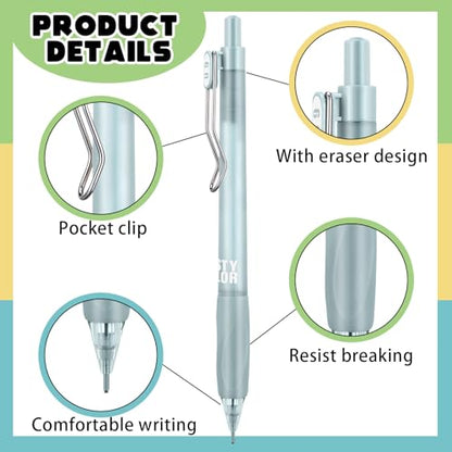 Boao Mechanical Pencil Set Assorted 12 Pieces Mechanical Pencils, 4 Tubes Pencil 0.9 mm Refills, 2 Pieces Erasers with Clear Plastic Bottle School and Office Supplies