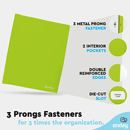 Plastic Folders with Pockets and Prongs Green - Two Pocket Folder with Brads - 3 Prong Folders with Pockets for Letter Size Sheets, Also Available in Blue, Purple, Red, Pink, and Grey, 1 Pc –by Enday - color: Green, size: 1